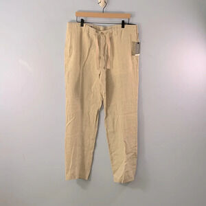 Perry Ellis drawstring easy mens cream linen pants size 36 relaxed natural loose